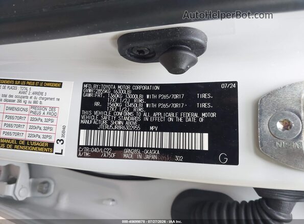 JTERU5JR8R6302955 2024 TOYOTA 4RUNNER White ძრავის განყოფილების ხედი