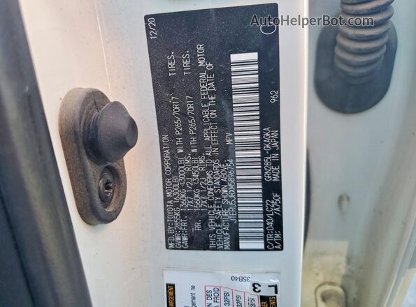 JTERU5JRXM5896754 2021 TOYOTA 4RUNNER White VIN კოდის სტიკერის ხედი