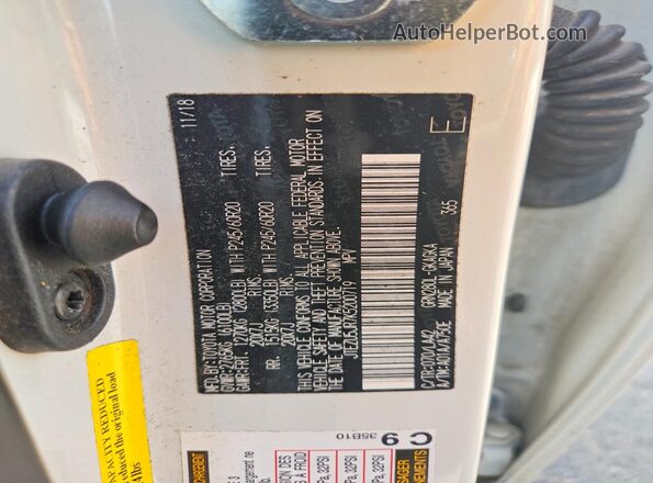 JTEZU5JR7K5200719 2019 TOYOTA 4RUNNER White Widok naklejki z numerem VIN