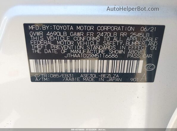JTHAA1D2XM5116686 2021 LEXUS IS 300 White Widok komory silnika