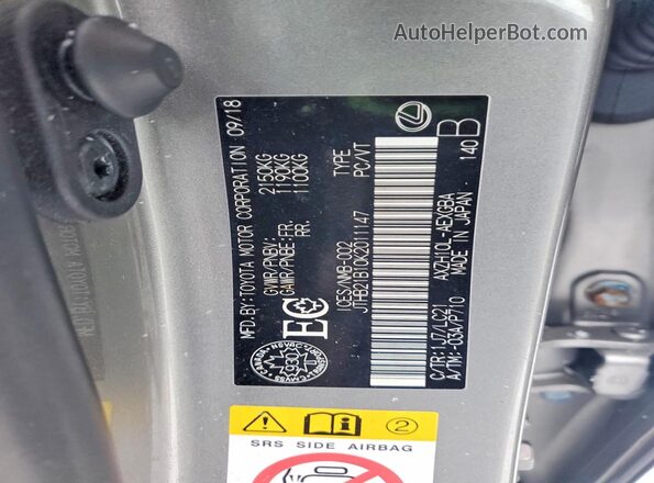 JTHB21B10K2011147 2019 LEXUS ES Black Вид підкапотного простору
