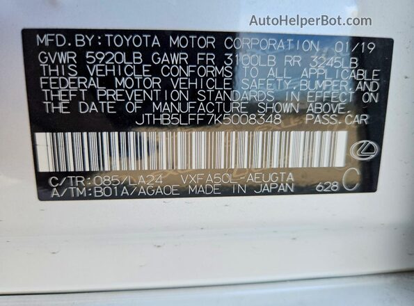 JTHB5LFF7K5008348 2019 LEXUS LS White Շարժիչի բաժամունքի տեսք
