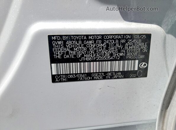 JTHB81F20S5054712 2025 LEXUS IS White Widok naklejki z numerem VIN