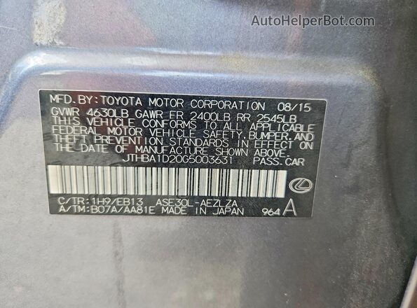 JTHBA1D20G5003631 2016 LEXUS IS Gray VIN sticker view