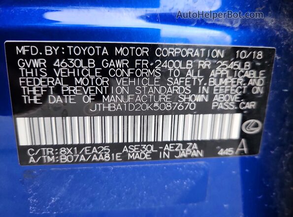 JTHBA1D20K5087670 2019 LEXUS IS Blue Widok komory silnika