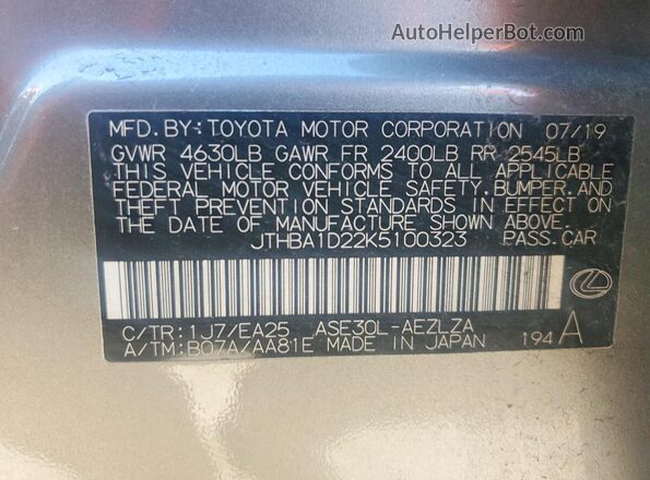 JTHBA1D22K5100323 2019 LEXUS IS Silver Vista del compartimento del motor