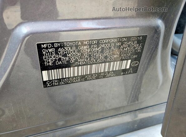 JTHBA1D23J5071803 2018 LEXUS IS Gray Widok naklejki z numerem VIN