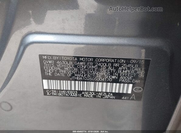 JTHBA1D26G5004170 2016 LEXUS IS 200T Серый Вид подкапотного пространства