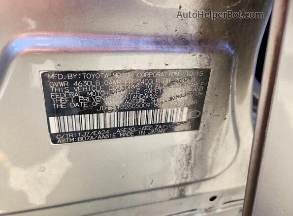 JTHBA1D26G5009188 2016 LEXUS IS Gray Vista de la etiqueta del VIN