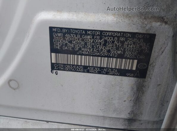 JTHBA1D26K5097412 2019 LEXUS IS 300 White Շարժիչի բաժամունքի տեսք