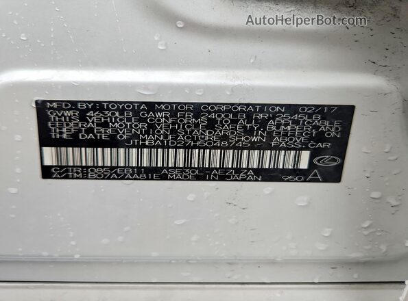 JTHBA1D27H5048745 2017 LEXUS IS Белый Вид подкапотного пространства