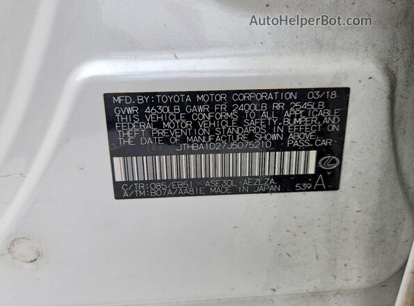JTHBA1D27J5075210 2018 LEXUS IS White Շարժիչի բաժամունքի տեսք