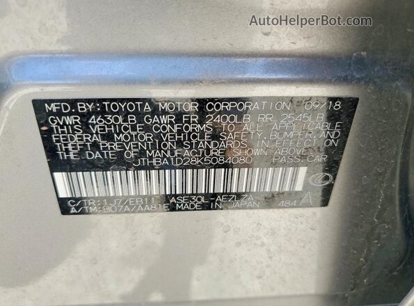 JTHBA1D28K5084080 2019 LEXUS IS Gold Widok naklejki z numerem VIN