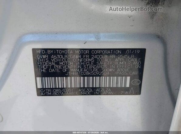 JTHBA1D28K5092504 2019 LEXUS IS 300 White Вид підкапотного простору