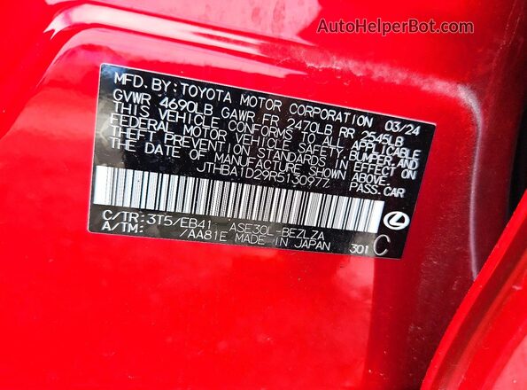 JTHBA1D29R5130977 2024 LEXUS IS Red VIN sticker view