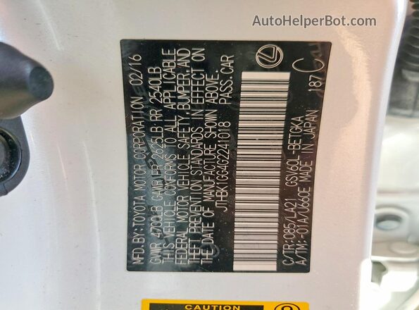 JTHBK1GG4G2241018 2016 LEXUS ES White ძრავის განყოფილების ხედი