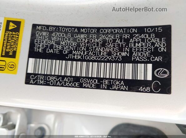 JTHBK1GG8G2229373 2016 LEXUS ES 350 White Widok komory silnika