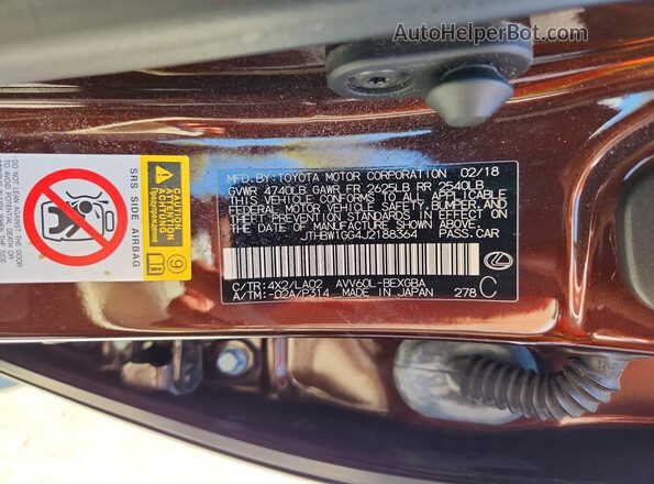 JTHBW1GG4J2188364 2018 LEXUS ES Brown Вид підкапотного простору