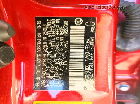 JTHBW1GG7G2108922 2016 LEXUS ES Red Vista de la etiqueta del VIN