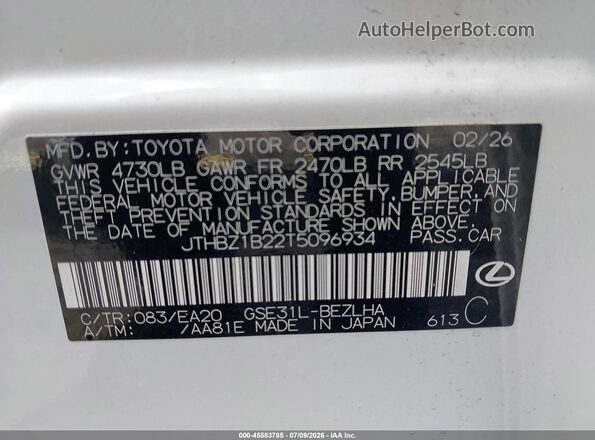 JTHBZ1B22T5096934 2026 LEXUS IS 350 White Вид підкапотного простору
