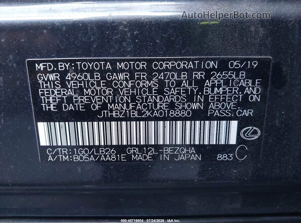 JTHBZ1BL2KA018880 2019 LEXUS GS 350 Gray Вид підкапотного простору