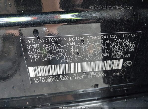 JTHBZ1BL4KA017603 2019 LEXUS GS 350 Black Widok komory silnika