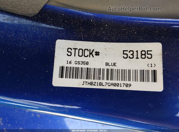 JTHBZ1BL7GA001709 2016 LEXUS GS 350 Blue ძრავის განყოფილების ხედი