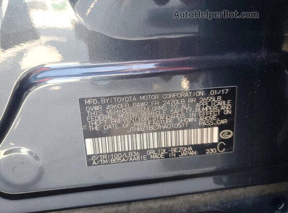 JTHBZ1BL7HA010511 2017 LEXUS GS Charcoal Widok naklejki z numerem VIN