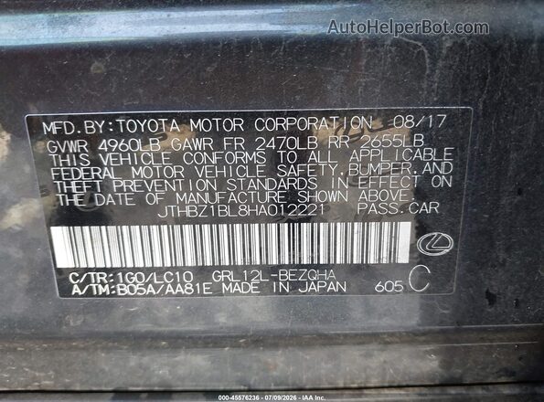 JTHBZ1BL8HA012221 2017 LEXUS GS 350 Black Vista del compartimento del motor