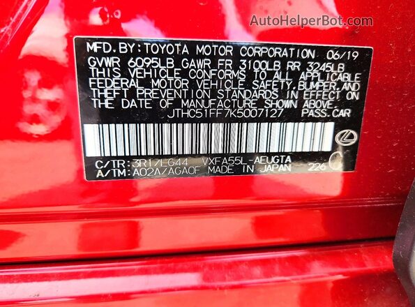 JTHC51FF7K5007127 2019 LEXUS LS Red VIN կոդի պիտակի տեսք
