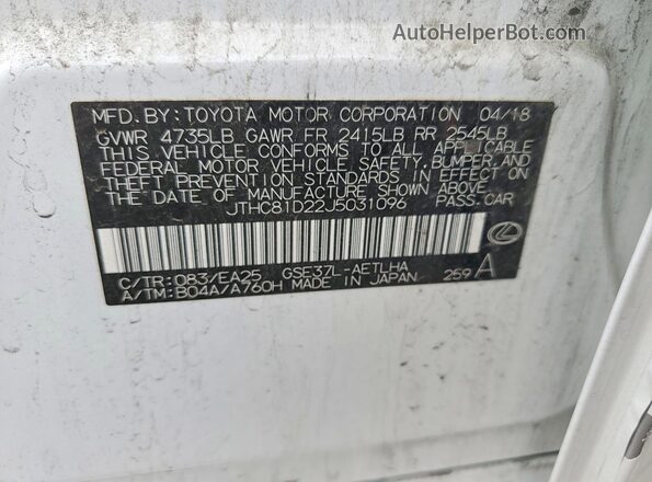 JTHC81D22J5031096 2018 LEXUS IS White Շարժիչի բաժամունքի տեսք