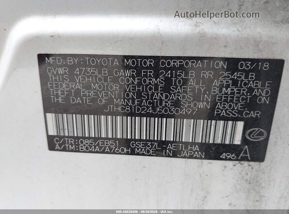 JTHC81D24J5030497 2018 LEXUS IS 300 White Widok komory silnika