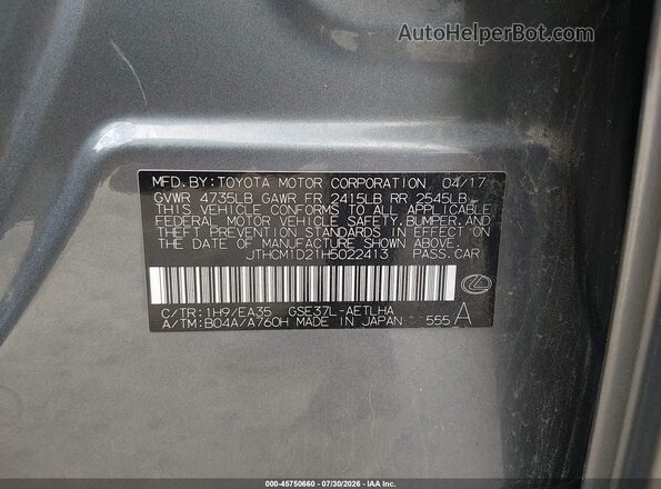 JTHCM1D21H5022413 2017 LEXUS IS 300 Gray Engine compartment view