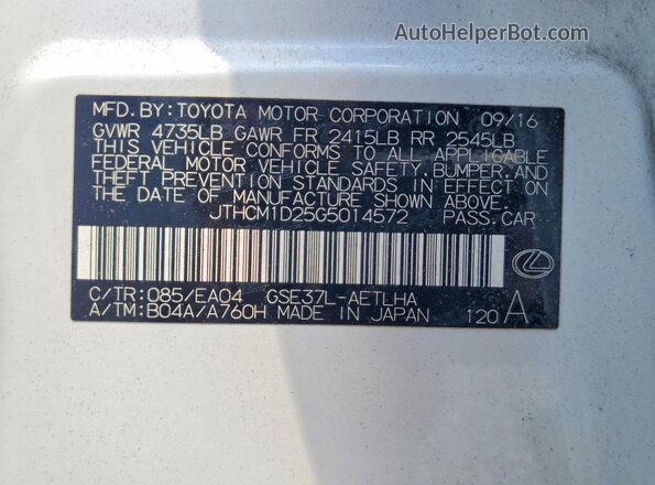 JTHCM1D25G5014572 2016 LEXUS IS White VIN sticker view