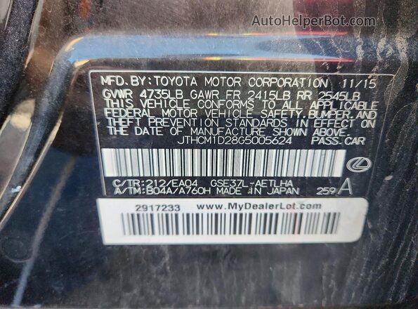 JTHCM1D28G5005624 2016 LEXUS IS Black Vista del compartimento del motor