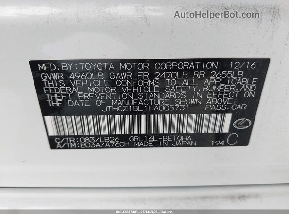 JTHCZ1BL1HA005731 2017 LEXUS GS 350 White ძრავის განყოფილების ხედი
