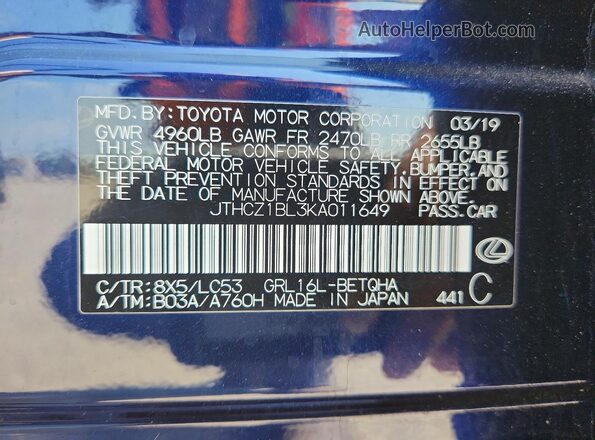 JTHCZ1BL3KA011649 2019 LEXUS GS Blue Engine compartment view