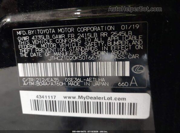 JTHCZ1D20K5016675 2019 LEXUS IS 350 Черный Вид подкапотного пространства