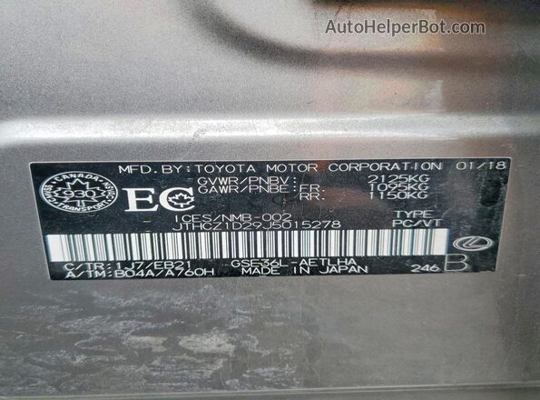 JTHCZ1D29J5015278 2018 LEXUS IS Silver Widok naklejki z numerem VIN