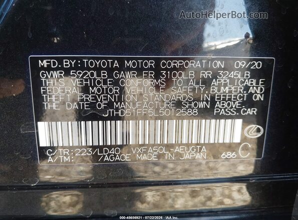 JTHD51FF5L5012588 2020 LEXUS LS 500 Черный Вид подкапотного пространства
