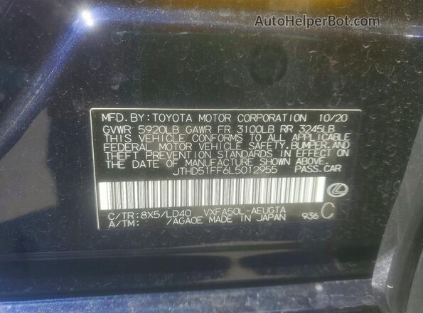 JTHD51FF6L5012955 2020 LEXUS LS Blue VIN կոդի պիտակի տեսք