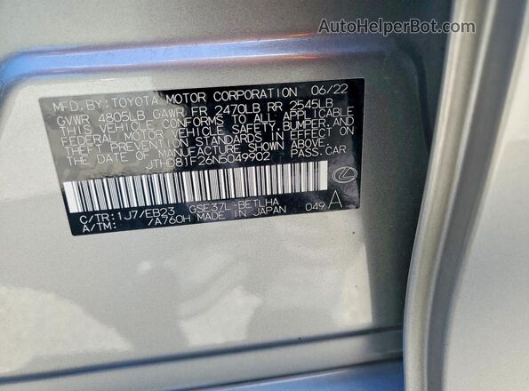 JTHD81F26N5049902 2022 LEXUS IS Silver Вид наклейки з VIN-кодом