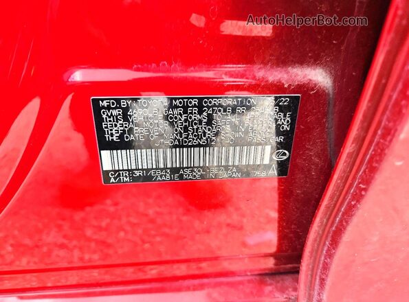 JTHDA1D26N5121740 2022 LEXUS IS Red Widok naklejki z numerem VIN