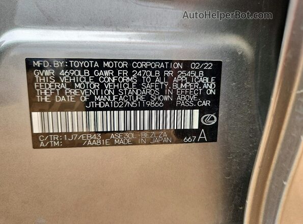 JTHDA1D27N5119866 2022 LEXUS IS Silver Vista del compartimento del motor
