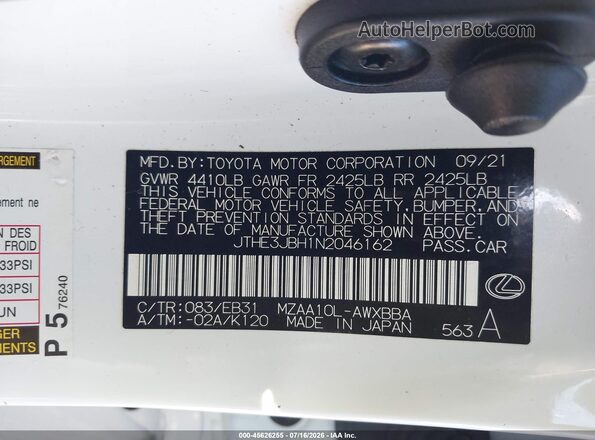 JTHE3JBH1N2046162 2022 LEXUS UX 200 White Вид підкапотного простору