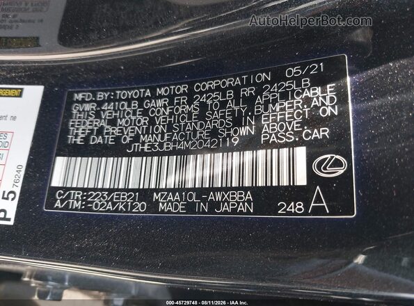 JTHE3JBH4M2042119 2021 LEXUS UX 200 Black Շարժիչի բաժամունքի տեսք