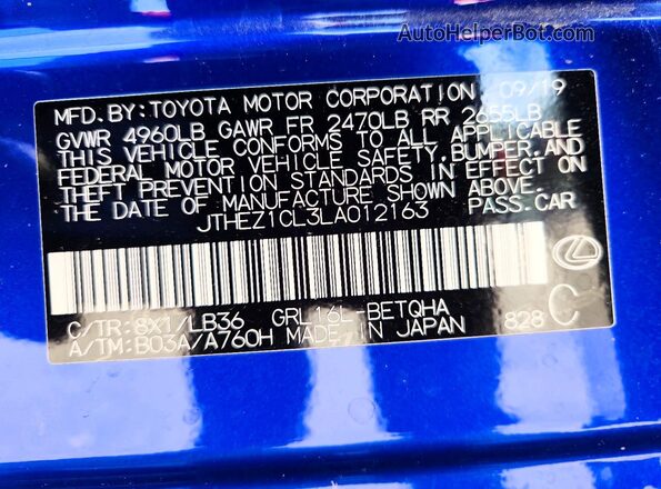 JTHEZ1CL3LA012163 2020 LEXUS GS Blue ძრავის განყოფილების ხედი