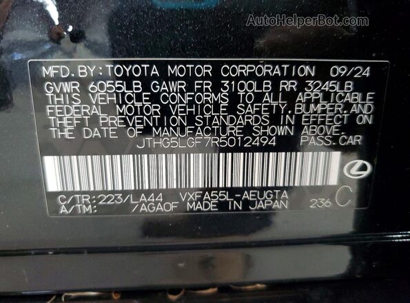 JTHG5LGF7R5012494 2024 LEXUS LS Black ძრავის განყოფილების ხედი