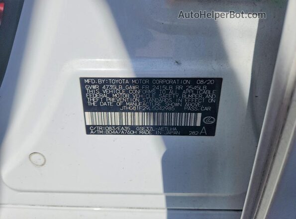 JTHG81F29L5042985 2020 LEXUS IS White Շարժիչի բաժամունքի տեսք