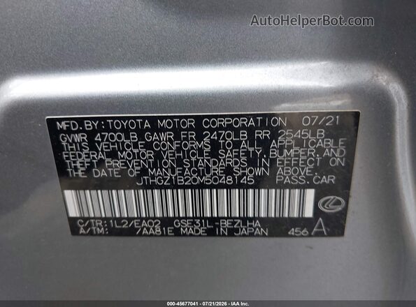 JTHGZ1B20M5048145 2021 LEXUS IS 350 Silver Շարժիչի բաժամունքի տեսք